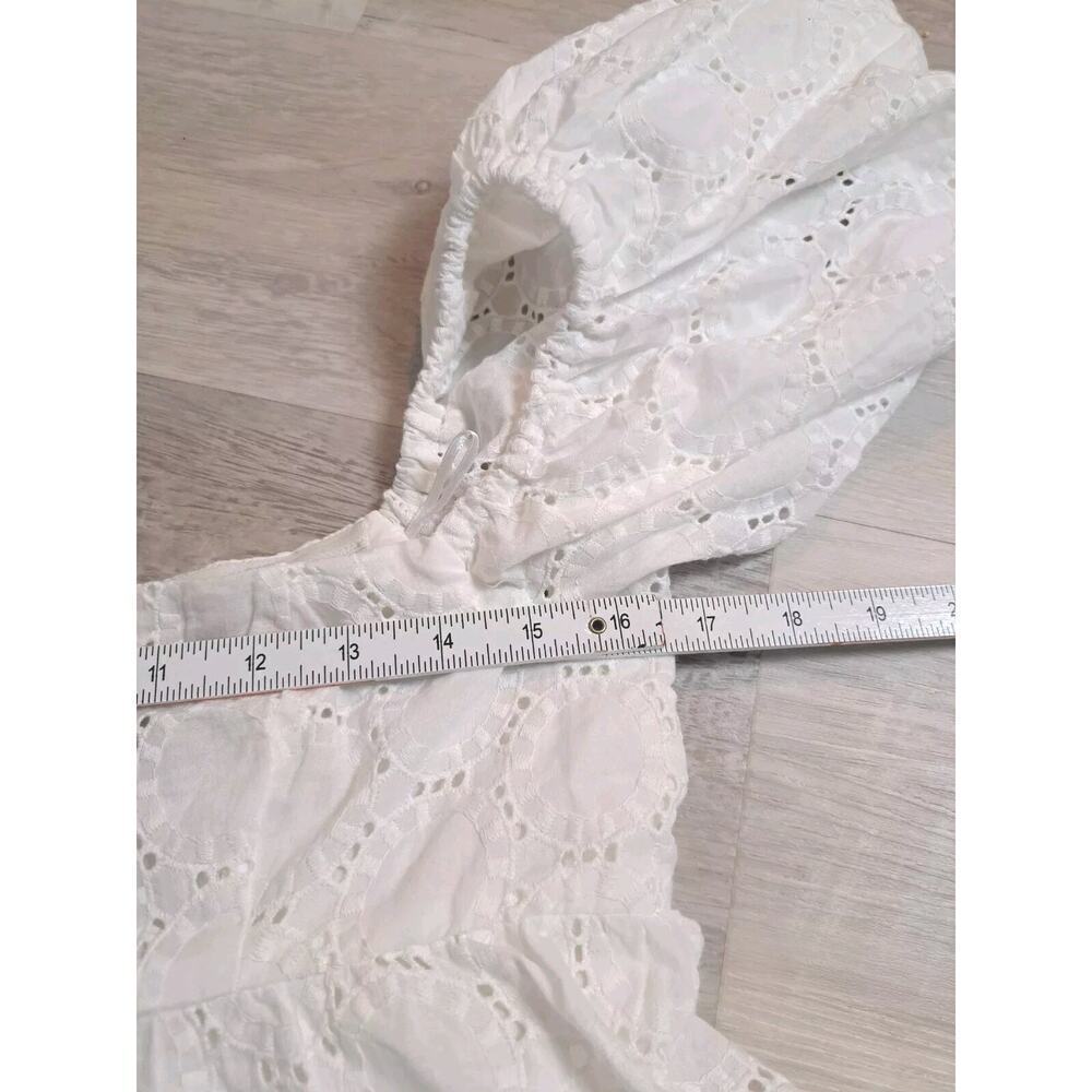 Bardot Womens 6 Babydoll Dress Sofia Eyelet Mini White Revolve Lace Off Shoulder - Picture 4 of 12